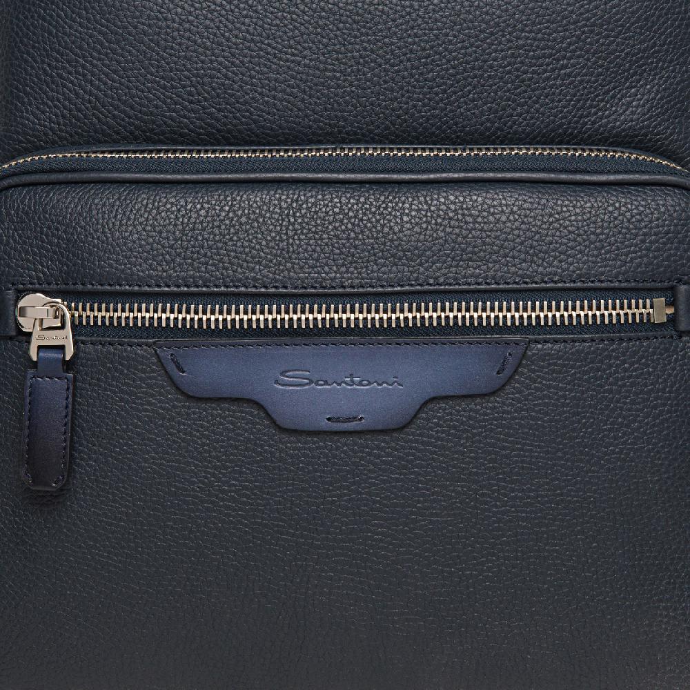 Santoni Zaino in pelle bottalata blu Ritorno libero