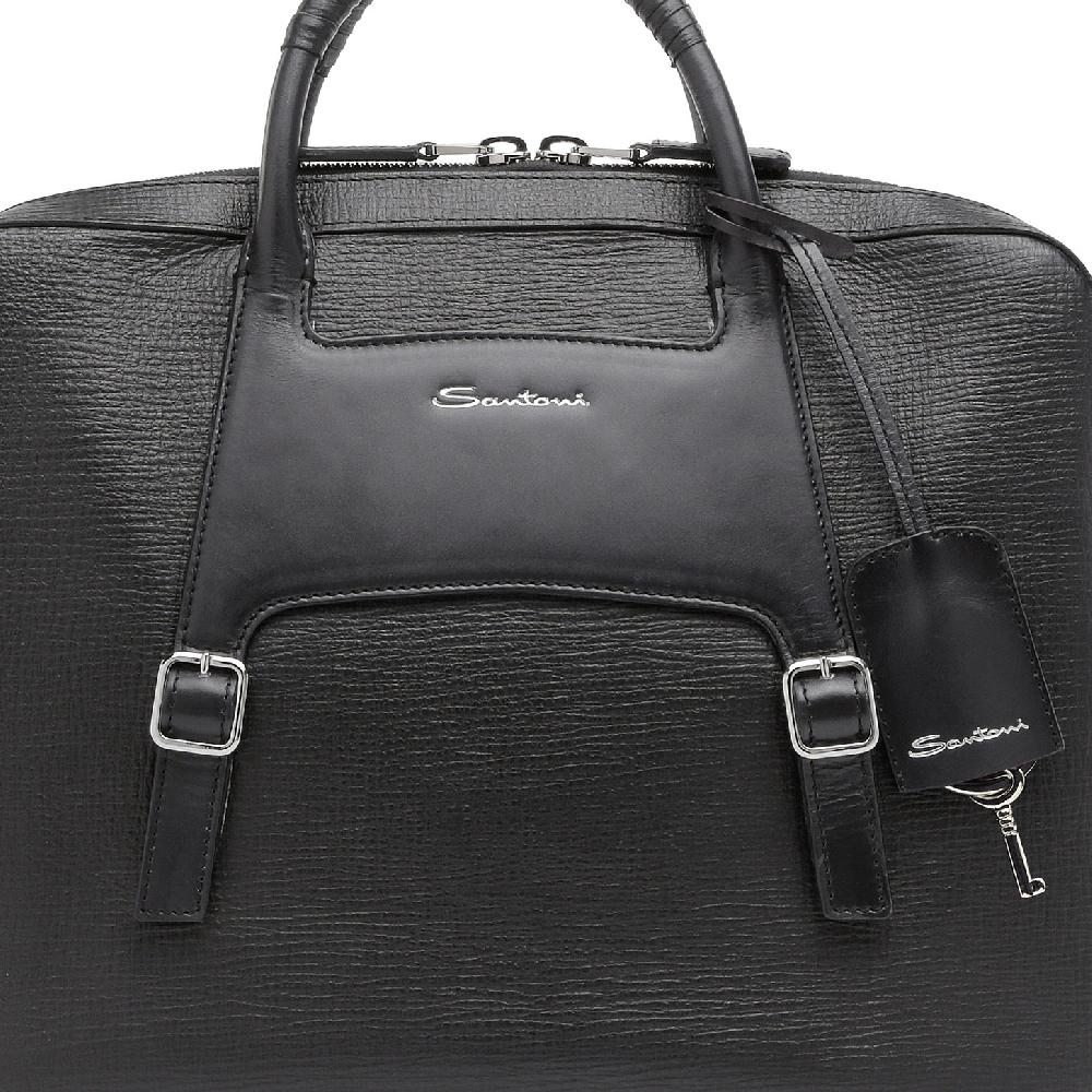 Santoni Briefcase in pelle stampata nera Consegna Veloce