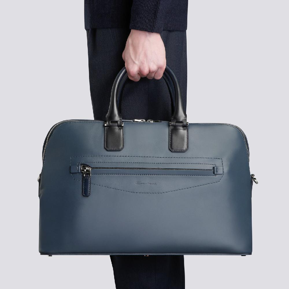 Santoni Borsa porta pc in pelle blu Ultimo giorno