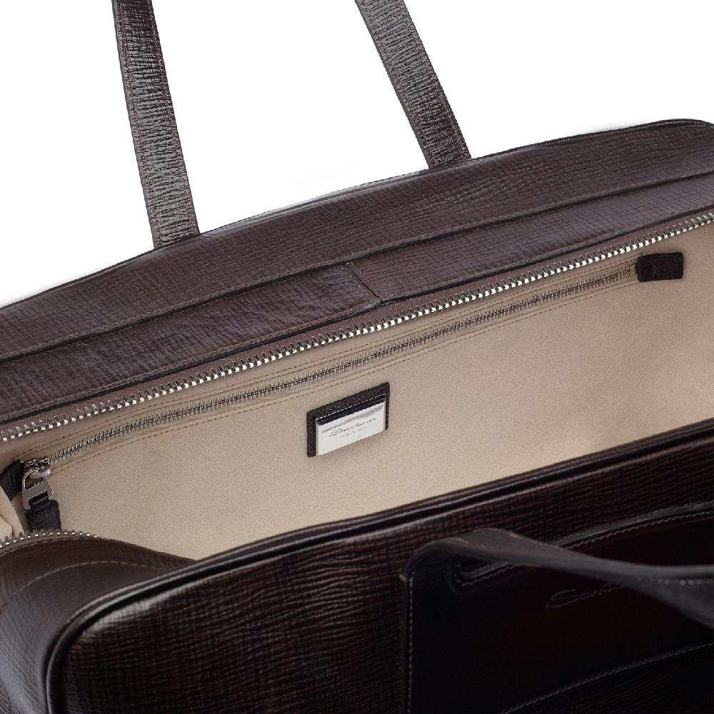 Santoni Borsa da viaggio in pelle stampata marrone In Vendita