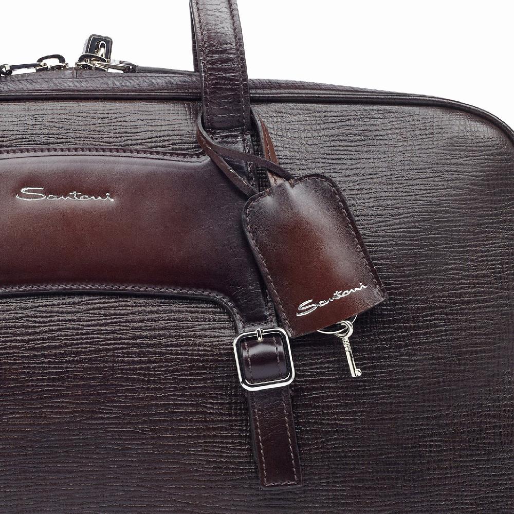 Santoni Borsa da viaggio in pelle stampata marrone In Vendita