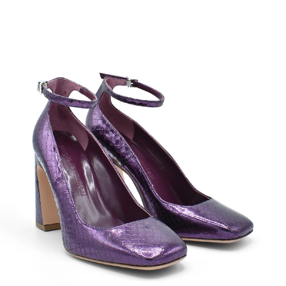 Sergio Levantesi Vergy Violet. Décolleté in pelle effetto rettile con cinturino Qualità