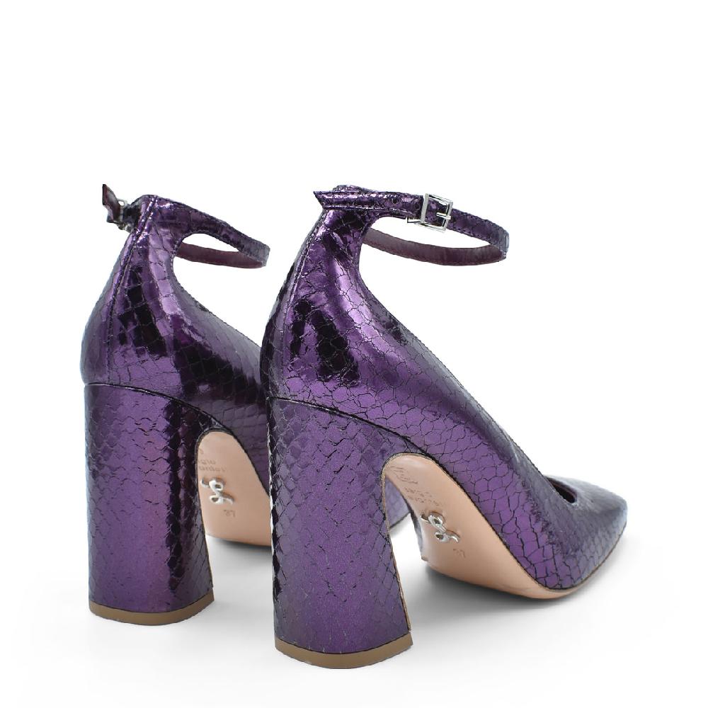 Sergio Levantesi Vergy Violet. Décolleté in pelle effetto rettile con cinturino Qualità