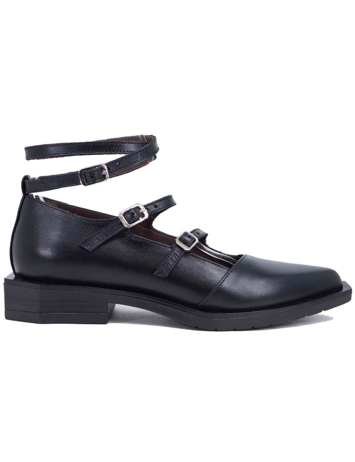 Spatarella Ballerine donna in pelle nera con lacci alla caviglia Nuovo