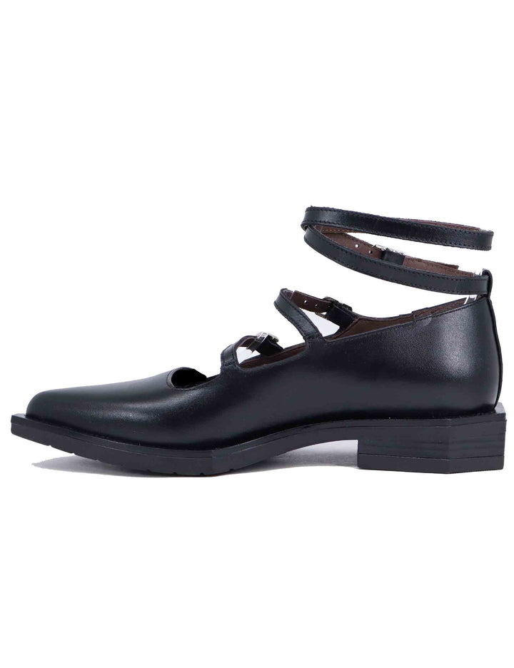 Spatarella Ballerine donna in pelle nera con lacci alla caviglia Nuovo