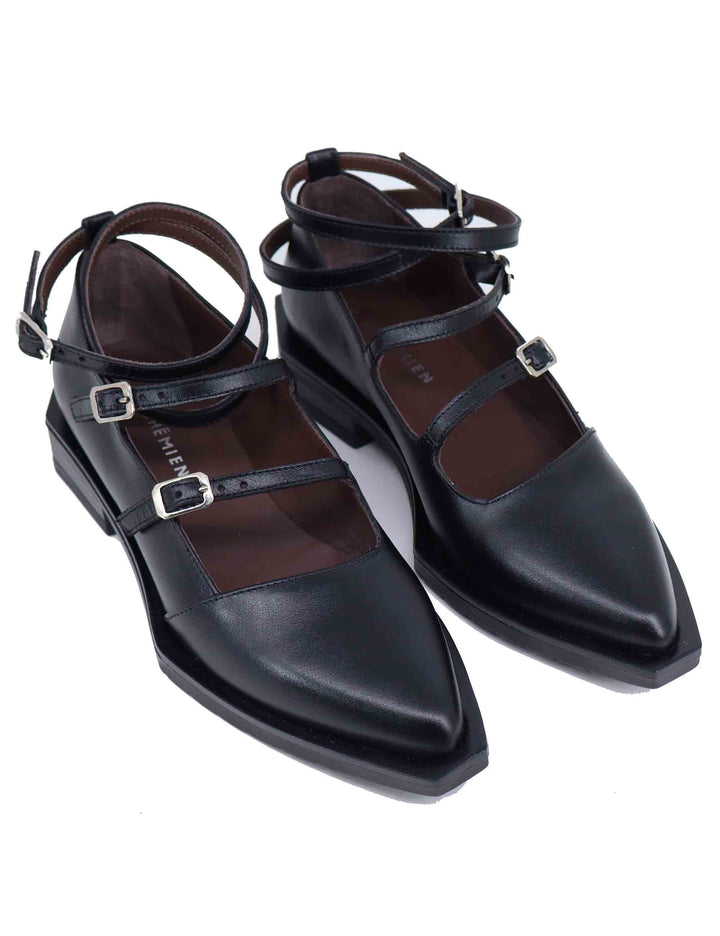 Spatarella Ballerine donna in pelle nera con lacci alla caviglia Nuovo