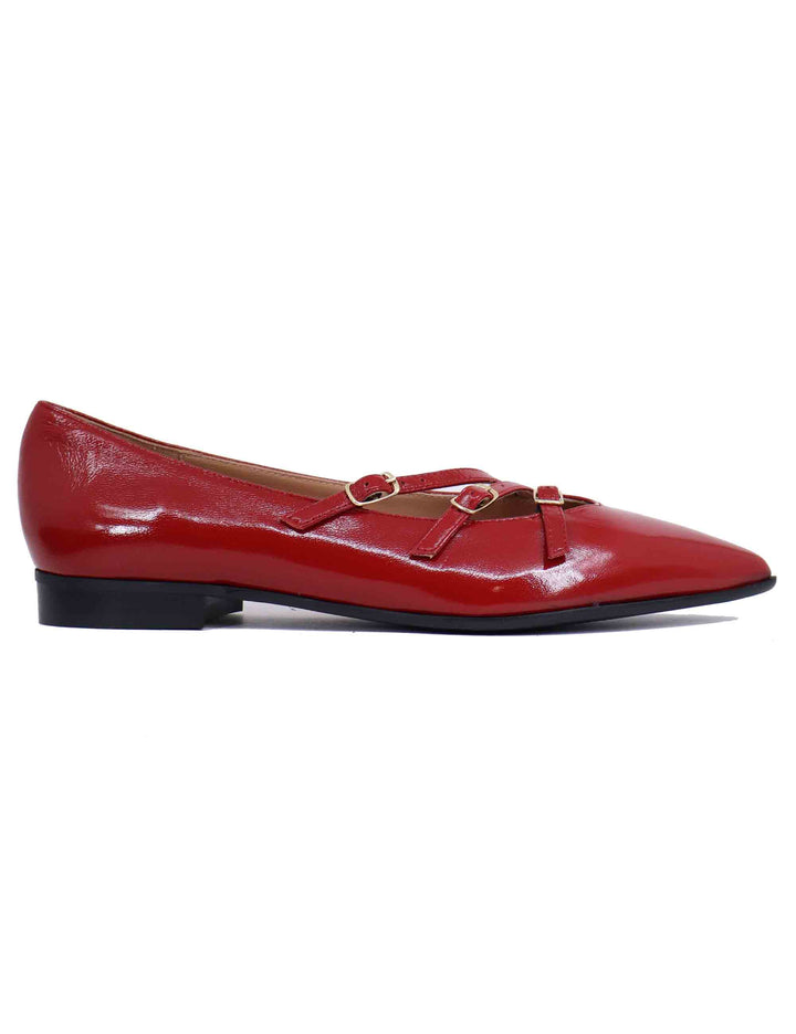 Spatarella Ballerine donna in pelle rossa con doppio cinturino Qualità