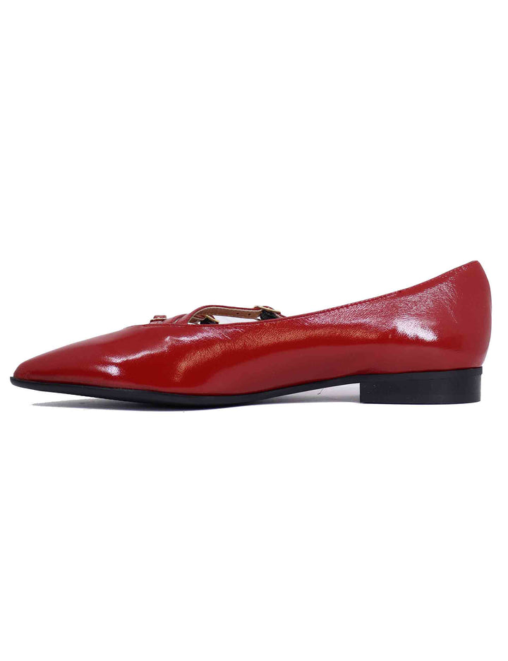 Spatarella Ballerine donna in pelle rossa con doppio cinturino Qualità