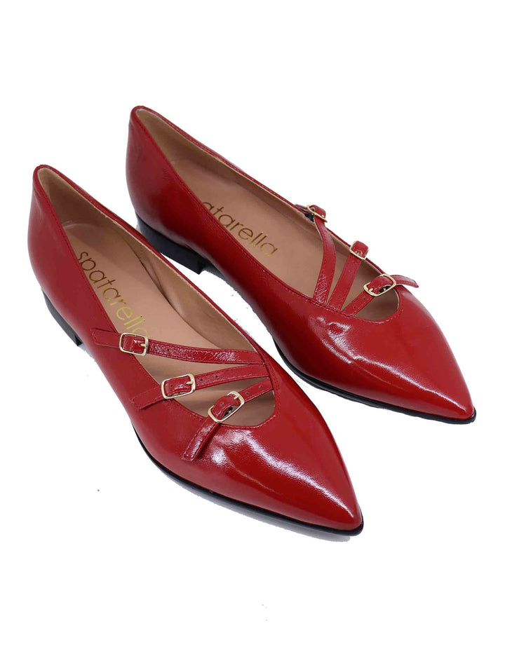Spatarella Ballerine donna in pelle rossa con doppio cinturino Qualità