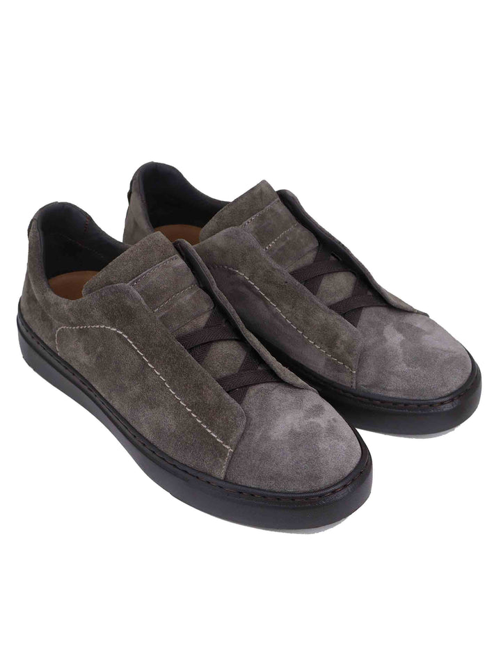 Spatarella Sneakers uomo in camoscio grigio con elastici Promozione