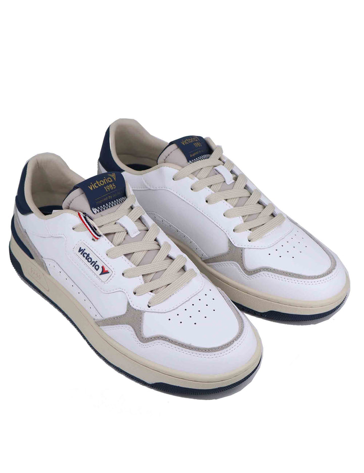 Spatarella Sneakers uomo in pelle bianca con riporti blu Spedizione Gratuita