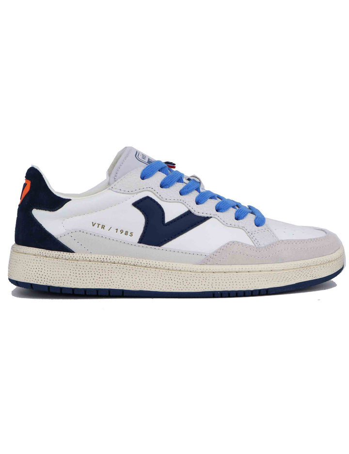 Spatarella Sneakers uomo in pelle bianca con riporti blu Pezzi Unici