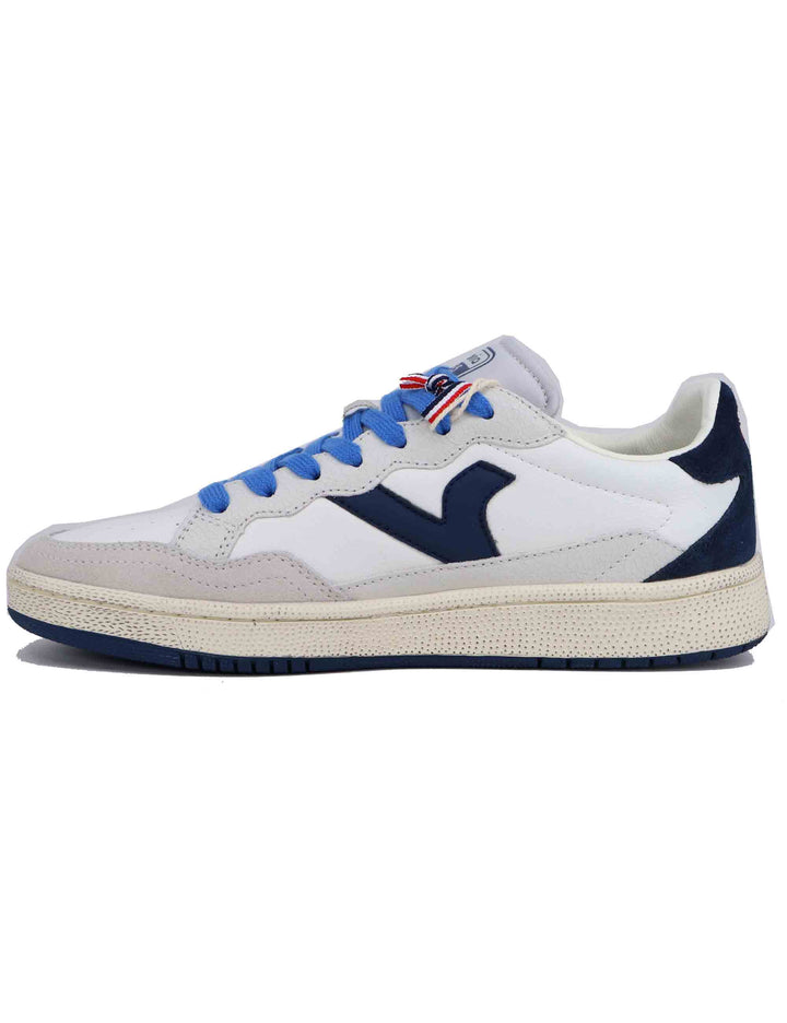 Spatarella Sneakers uomo in pelle bianca con riporti blu Pezzi Unici