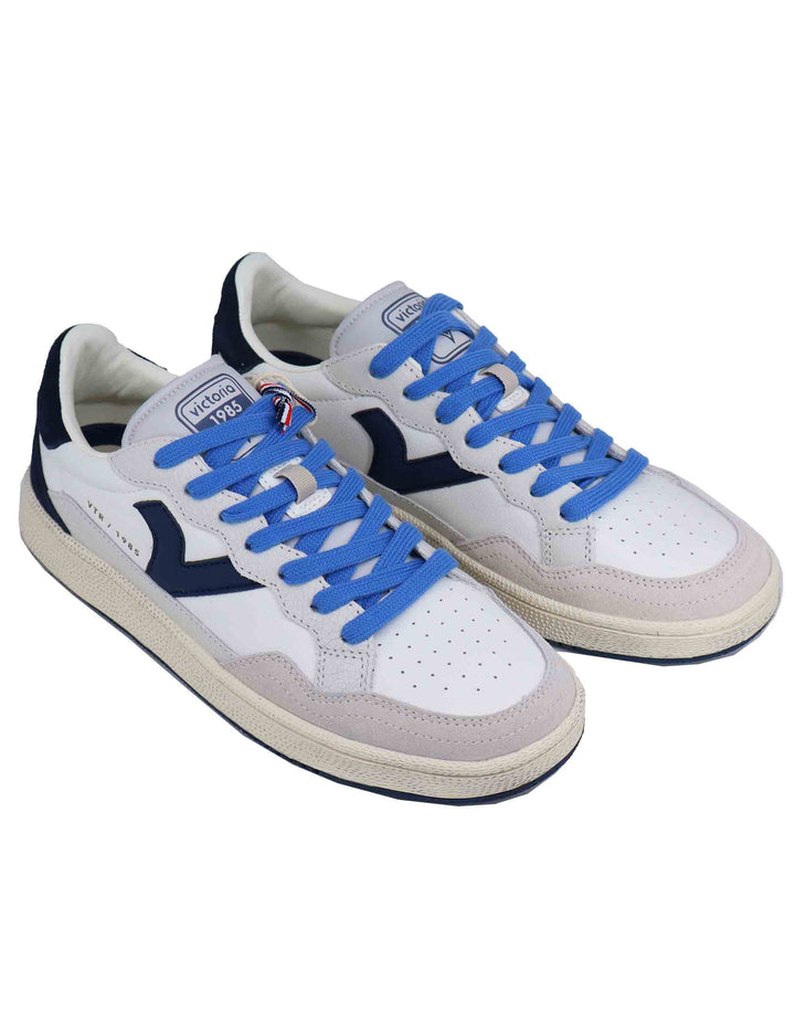 Spatarella Sneakers uomo in pelle bianca con riporti blu Pezzi Unici