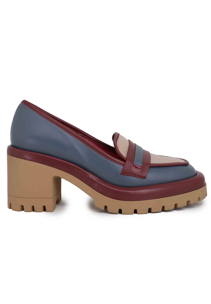 Spatarella Mocassini donna in pelle blu con suola alta in gomma Negozi Online