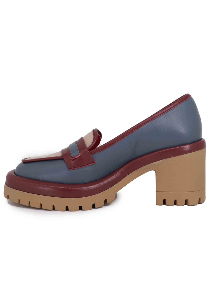 Spatarella Mocassini donna in pelle blu con suola alta in gomma Negozi Online