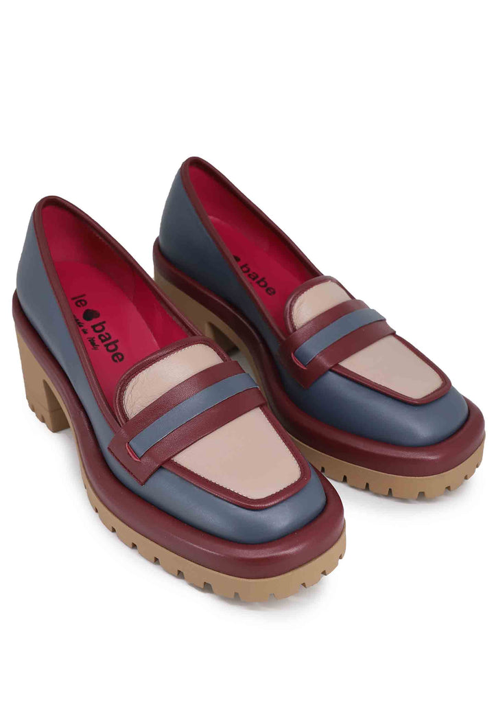Spatarella Mocassini donna in pelle blu con suola alta in gomma Negozi Online