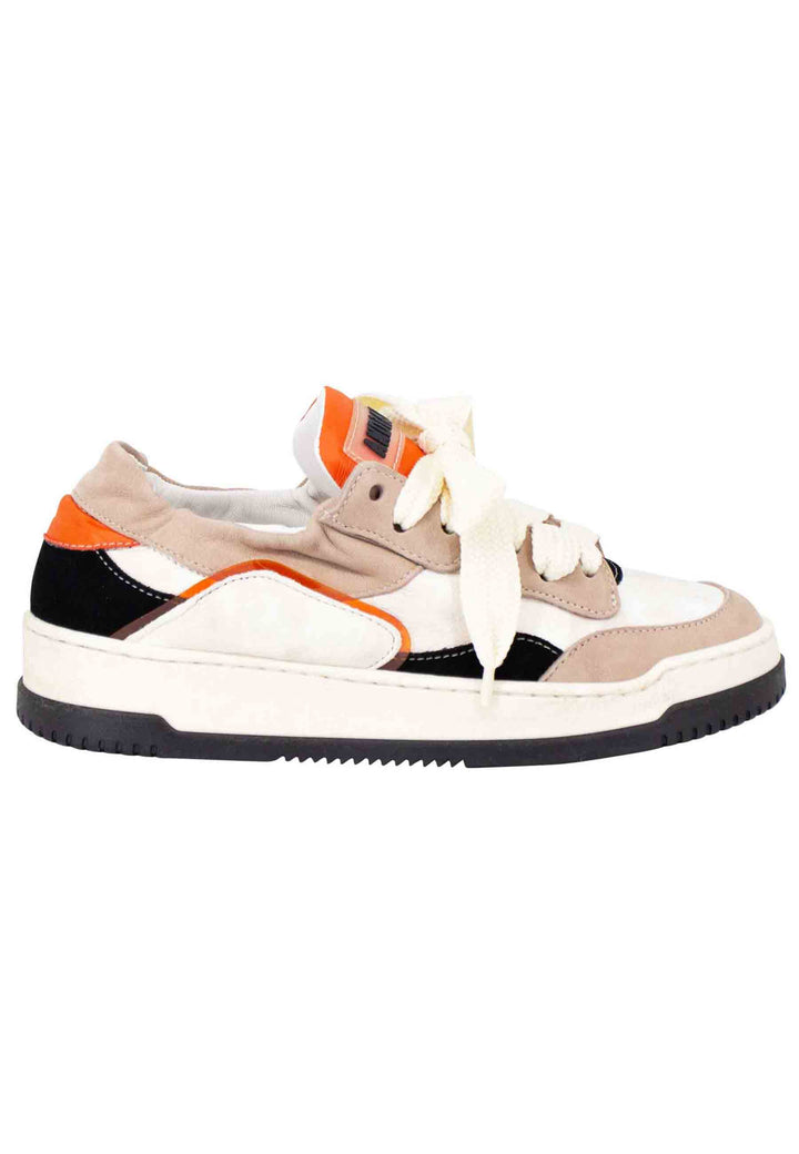 Spatarella Sneakers donna in pelle beige e taupe con fondo gomma In Vendita