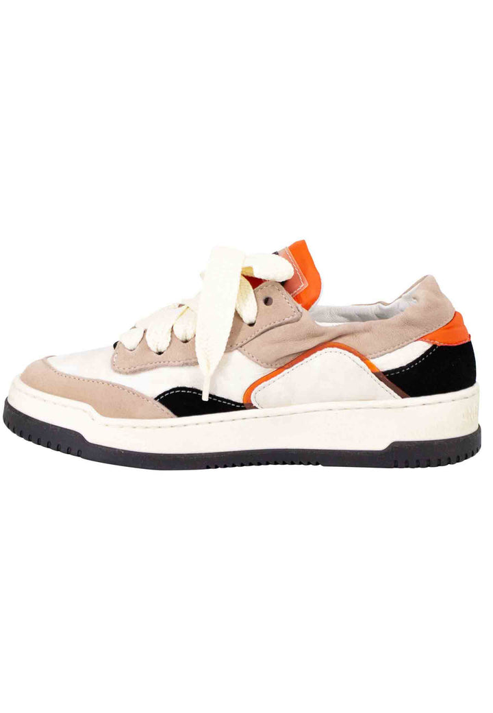 Spatarella Sneakers donna in pelle beige e taupe con fondo gomma In Vendita