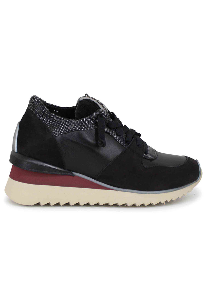 Spatarella Sneakers donna in pelle nera con fondo zeppa Vendite stagionali