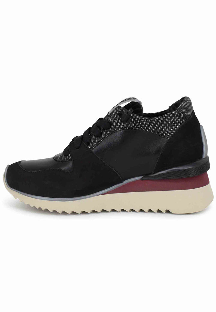 Spatarella Sneakers donna in pelle nera con fondo zeppa Vendite stagionali