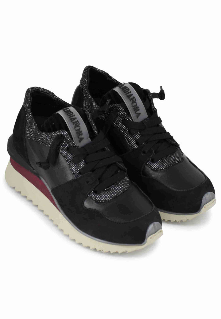Spatarella Sneakers donna in pelle nera con fondo zeppa Vendite stagionali
