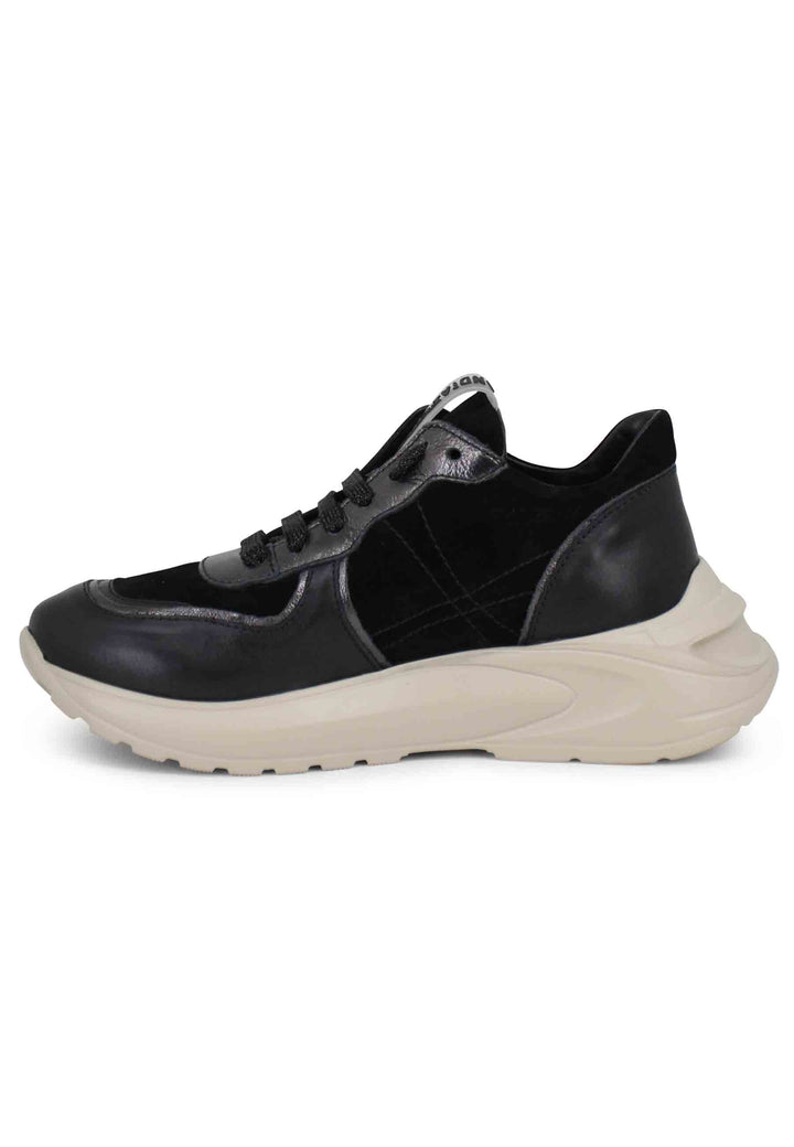 Spatarella Sneakers donna in pelle nera con suola in gomma Hotsell