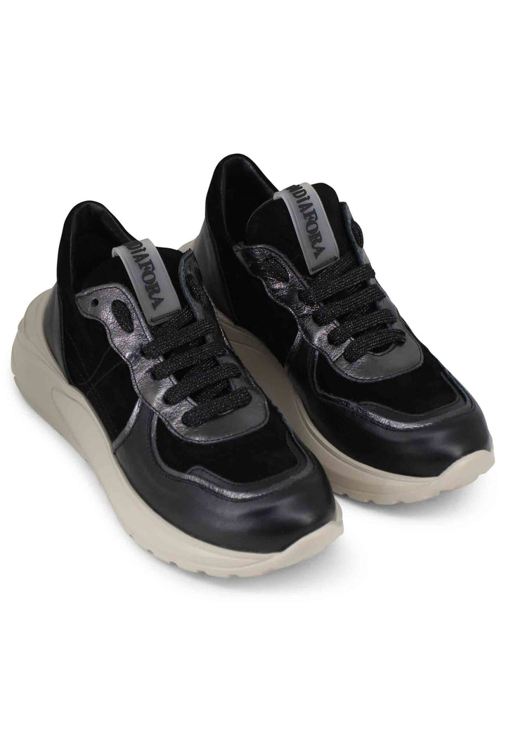 Spatarella Sneakers donna in pelle nera con suola in gomma Hotsell