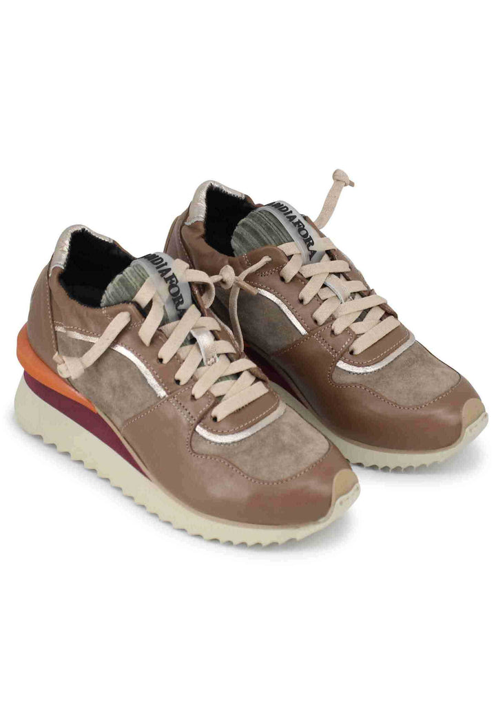 Spatarella Sneakers donna in pelle taupe con fondo zeppa Vendita Economica