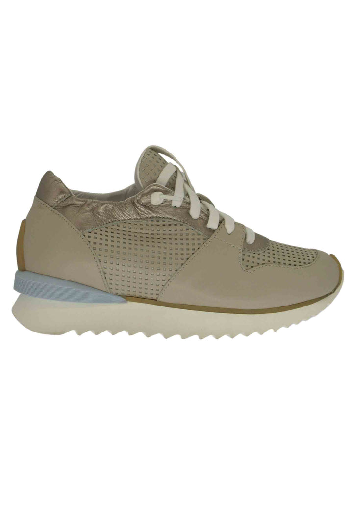 Spatarella Sneakers donna in pelle taupe con suola alta il gomma Saldi Di Fabbrica