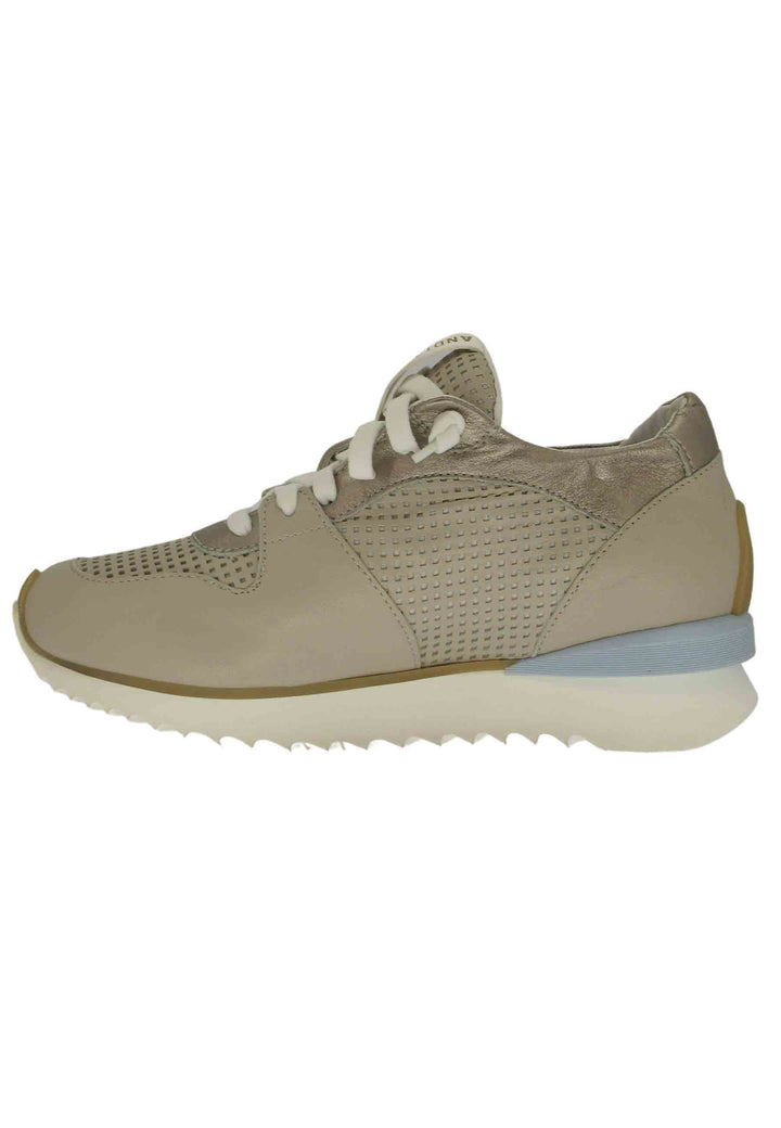 Spatarella Sneakers donna in pelle taupe con suola alta il gomma Saldi Di Fabbrica