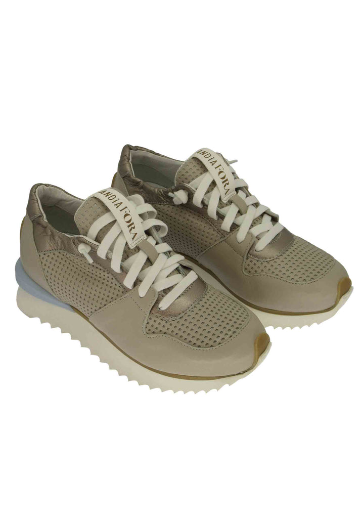 Spatarella Sneakers donna in pelle taupe con suola alta il gomma Saldi Di Fabbrica