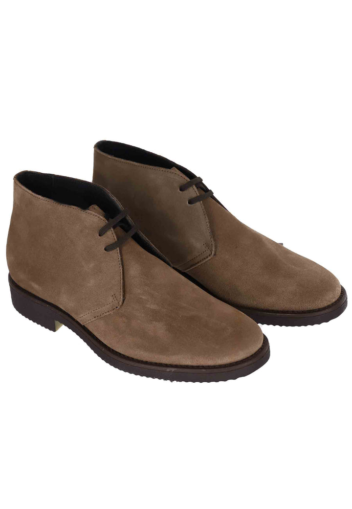 Spatarella Polacchine uomo in camoscio taupe con suola in para Nuovo
