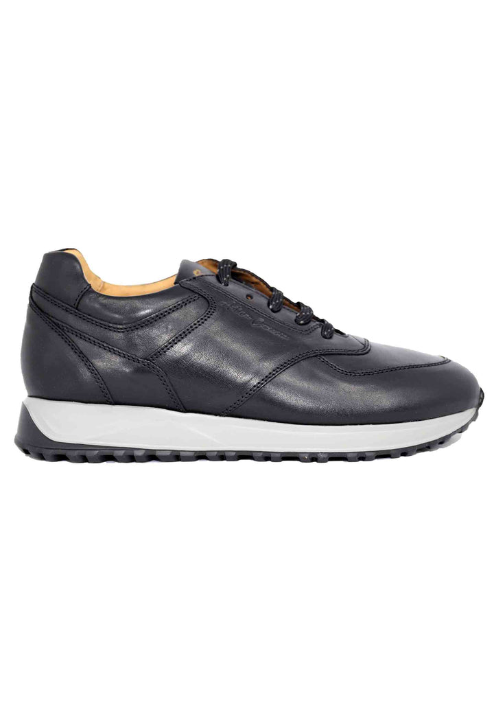 Spatarella Sneakes da uomo in pelle nera con suola in gomma Promozione