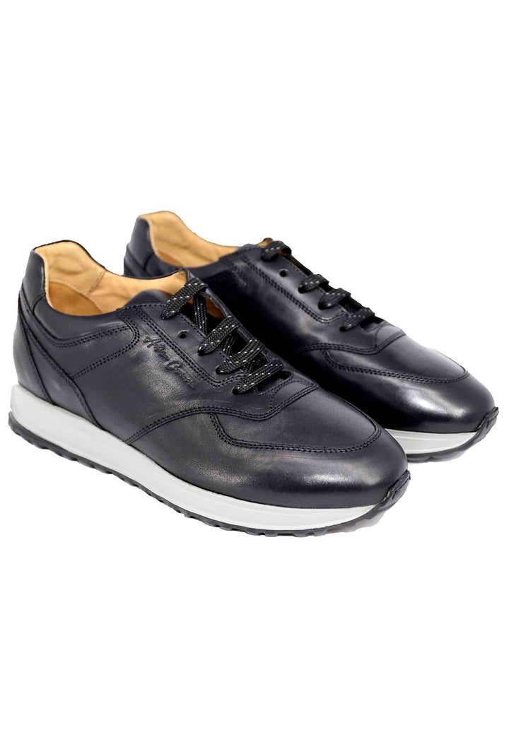 Spatarella Sneakes da uomo in pelle nera con suola in gomma Promozione