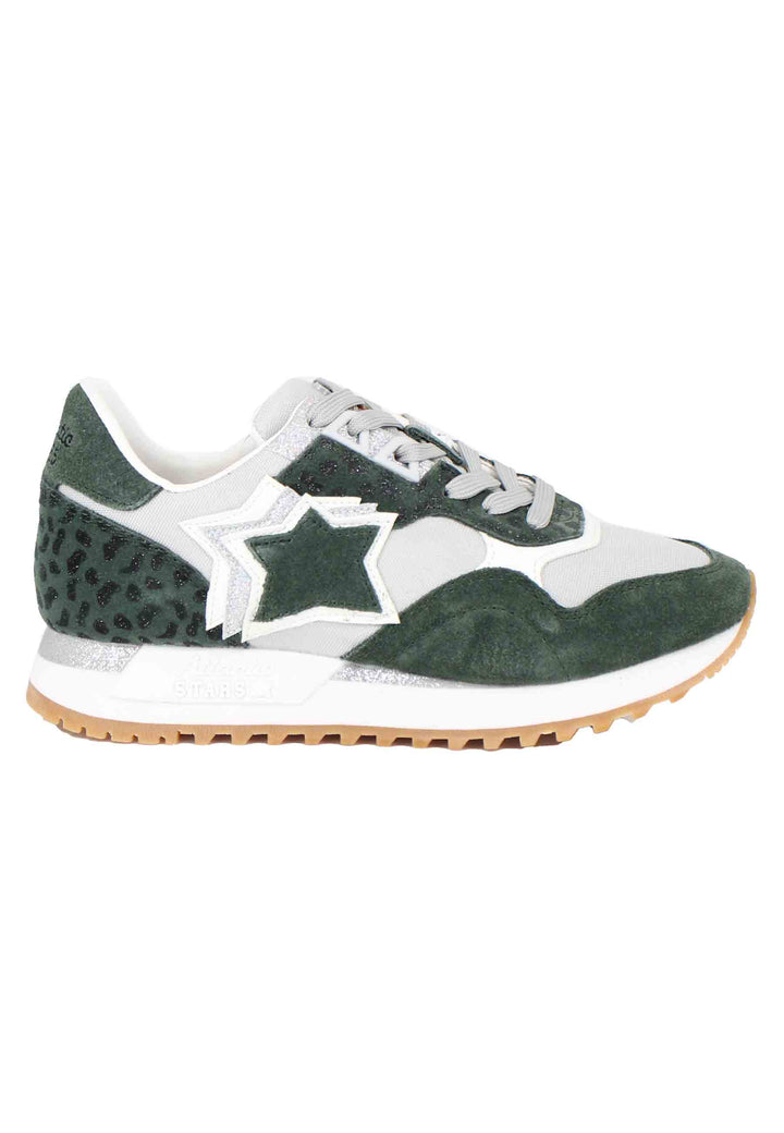 Spatarella Sneakers Ghalac donna in pelle verde e tessuto animalier con stelle in tinta Prezzo Ridotto