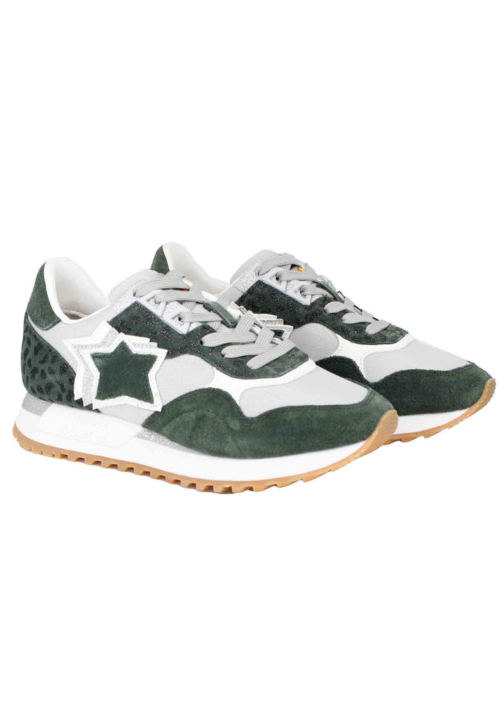 Spatarella Sneakers Ghalac donna in pelle verde e tessuto animalier con stelle in tinta Prezzo Ridotto