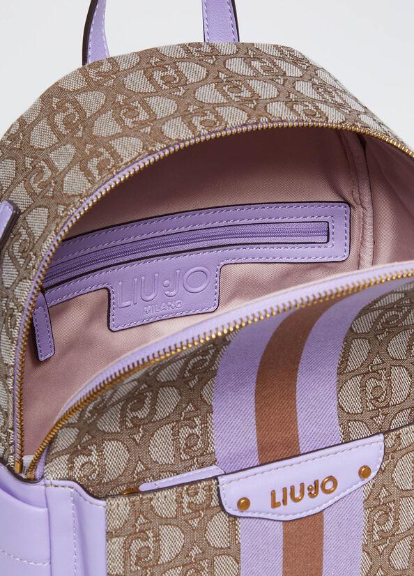 Spatarella Zaini donna jacquard in tessuto beige e marrone Vendita Economica