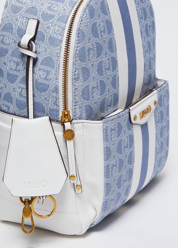 Spatarella Zaini donna jacquard in tessuto blu e bianco Saldi Di Fabbrica