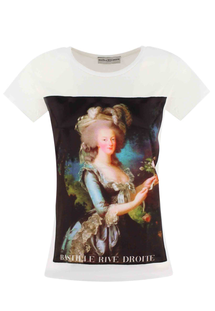 Spatarella T-shirt donna Icons in cotone bianco con stampa in seta 2025