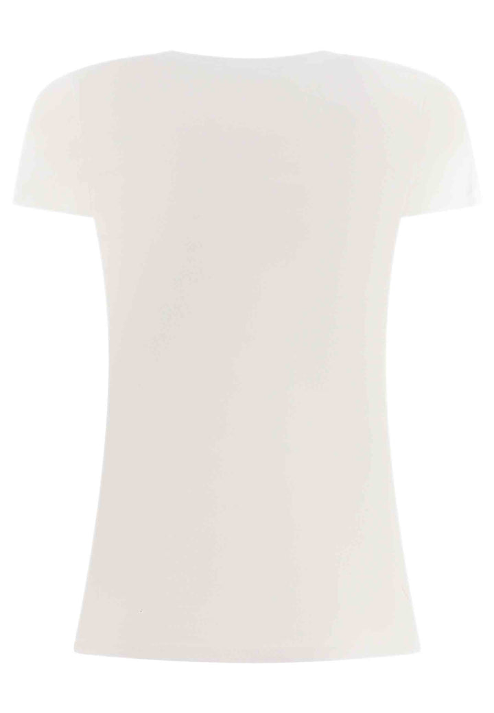 Spatarella T-shirt donna Icons in cotone bianco con stampa in seta In Linea