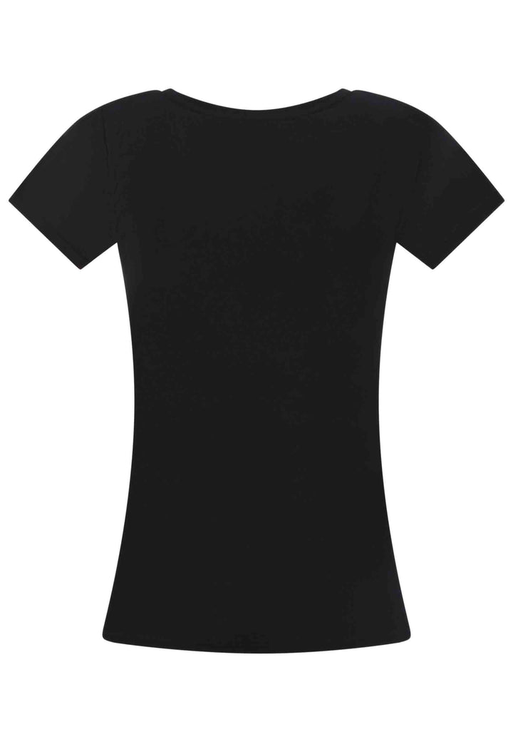 Spatarella T-shirt donna Icons in cotone nero con stampa in seta Nuovo