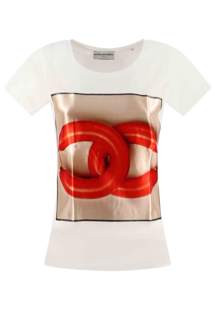 Spatarella T-shirt donna Savage in cotone bianco con stampa in seta Qualità