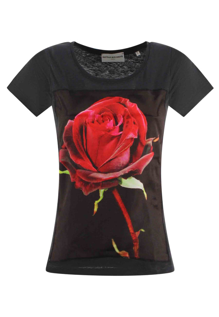 Spatarella T-shirt donna Savage in cotone nero con stampa in seta Prezzo di fabbrica