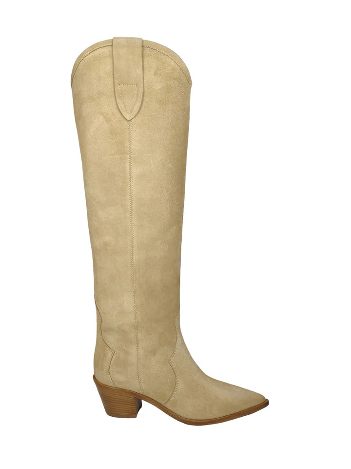 Spatarella Calzature Donna Stivali Texani In Camoscio Beige Tacco In Cuoio Offerta speciale