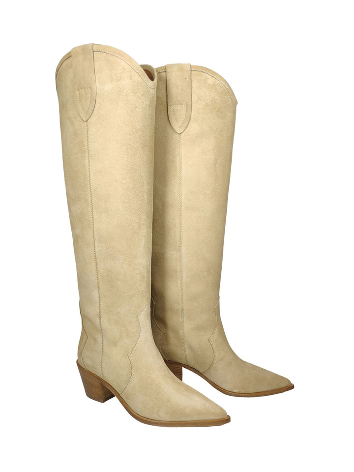 Spatarella Calzature Donna Stivali Texani In Camoscio Beige Tacco In Cuoio Offerta speciale