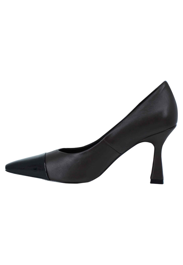 Spatarella Decollete donna in pelle marrone con puntale in pelle nero e tacco alto Soddisfazione Garantita