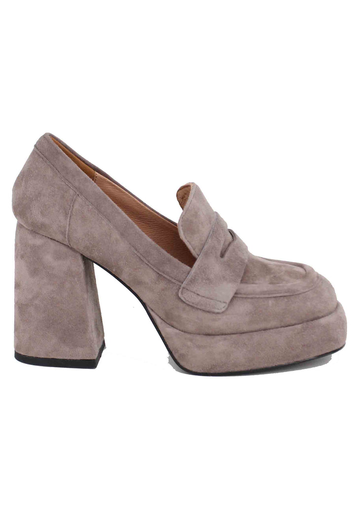 Spatarella Mocassini donna in camoscio grigio con tacco e plateau Natalie Qualità Garantita