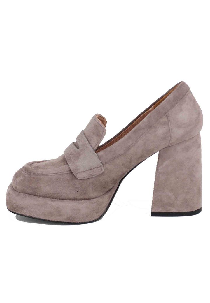 Spatarella Mocassini donna in camoscio grigio con tacco e plateau Natalie Qualità Garantita