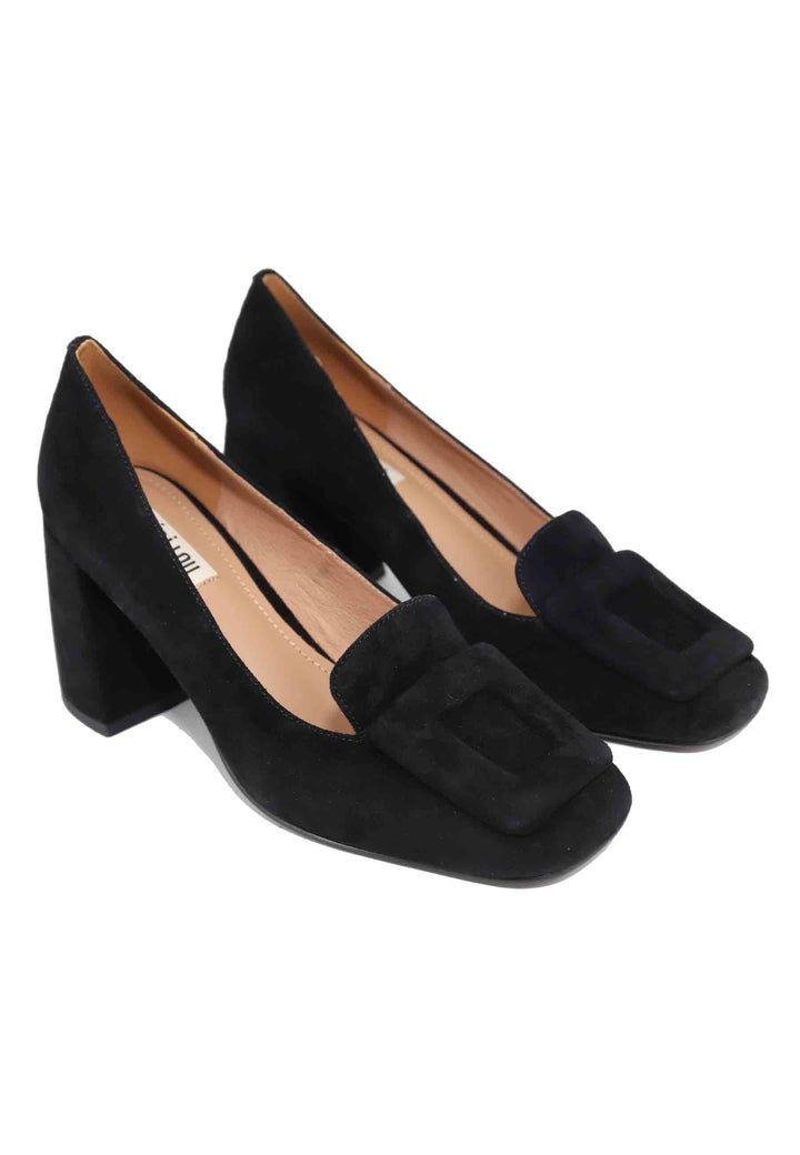 Spatarella Mocassini donna in camoscio nero con punta quadra e fibbia in tinta Marla Negozi Online